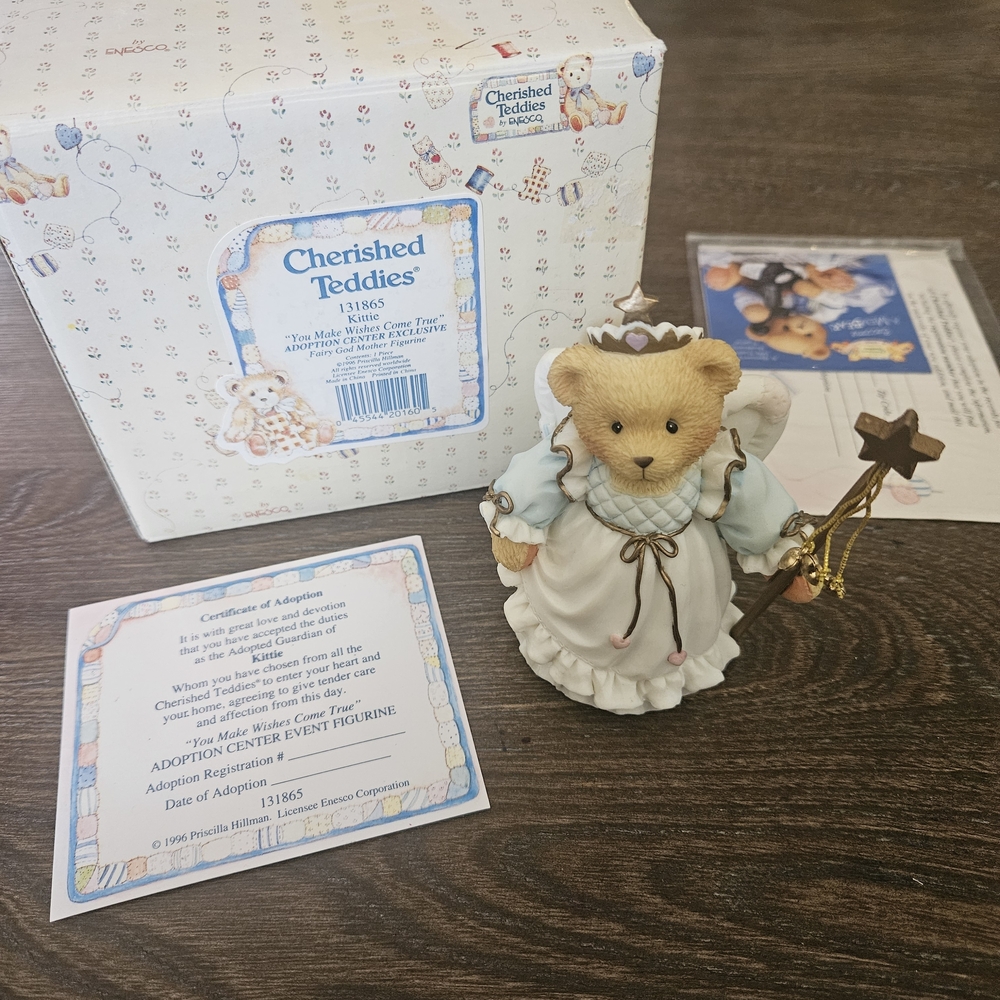 Cherished Teddies Kittie Fairy God Mother Figurine with Gold Wand